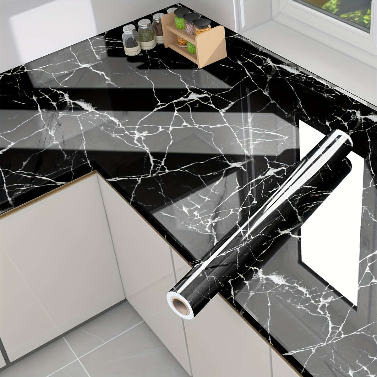 Self Adhesive Kitchen Decal Black Marble Wallpaper Size 60x200cm