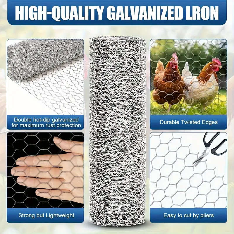 High Quality Galvanized Chicken Cage Net Durable Hexagonal Poultry Fencing 1M*10M