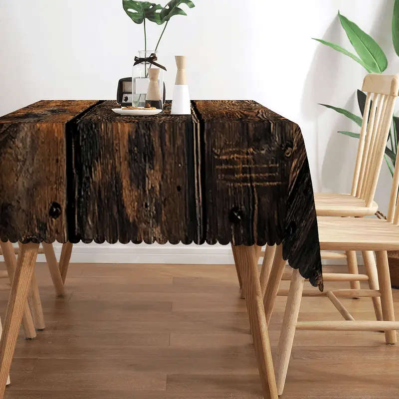 1 Piece Of Rustic Wood Grain Print Rectangular Tablecloth 140*220Cm