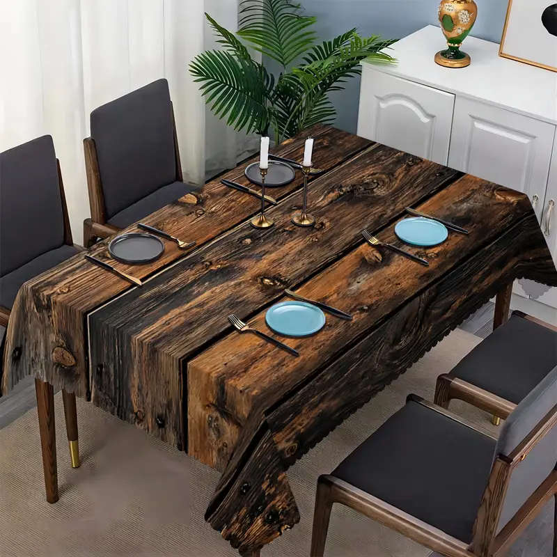 1 Piece Of Rustic Wood Grain Print Rectangular Tablecloth 140*220Cm