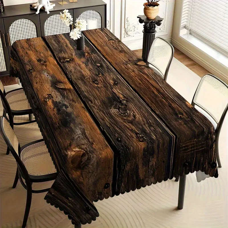 1 Piece Of Rustic Wood Grain Print Rectangular Tablecloth 140*220Cm