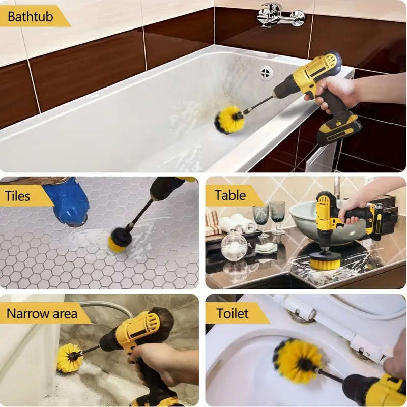 4pcs Electric Drill Brush Set with Extension Rod