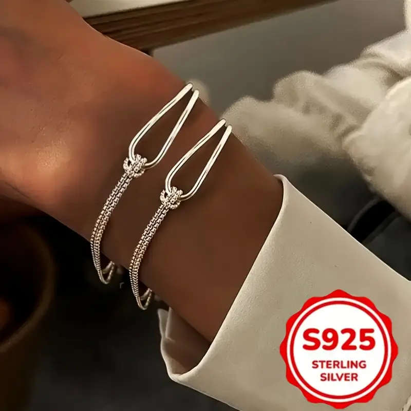 2 Piece Elegant 925 Sterling Silver Geometric Bracelet Set