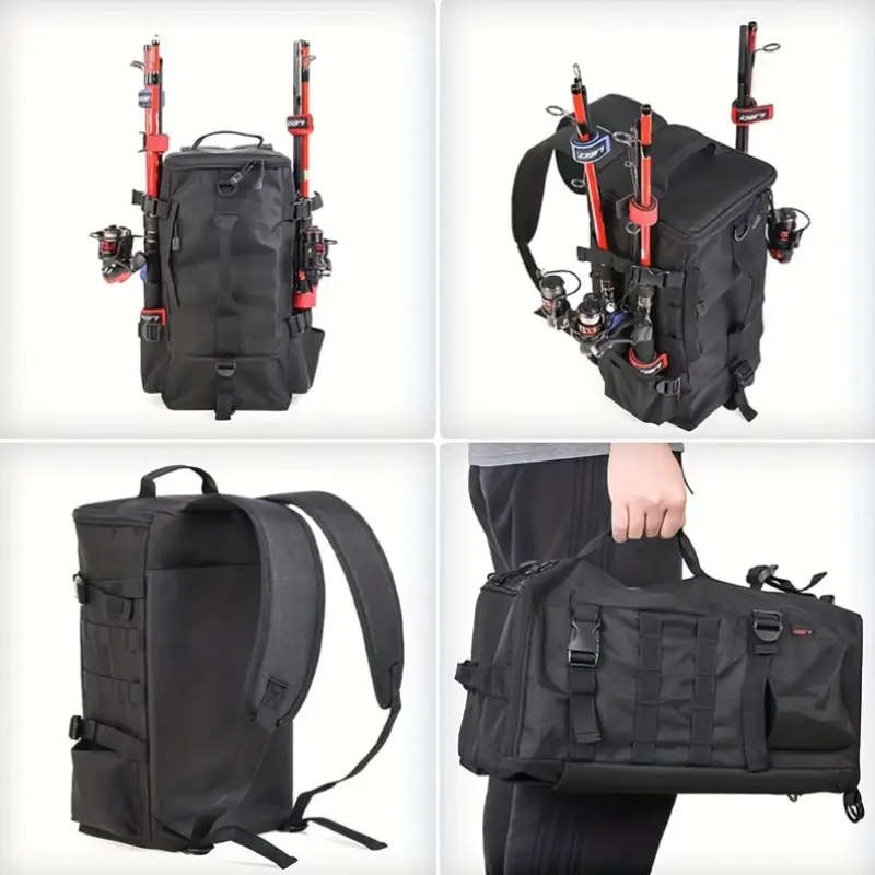 4.6 Gallon Black Fishing Backpack with Multiple Compartments