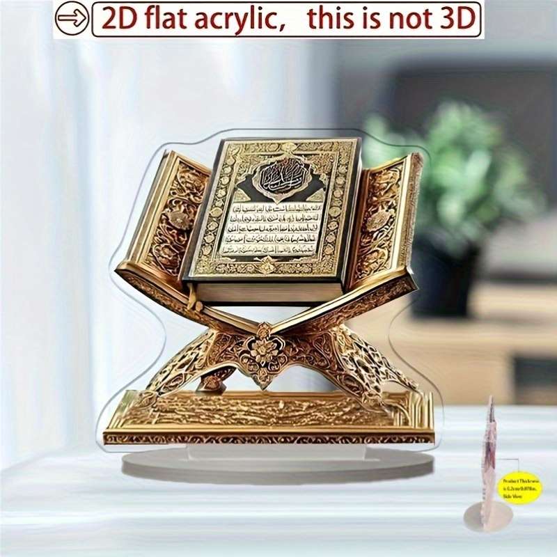 2D Flat Elegant Acrylic Holy Book Holder With Golden Embellishments Bohemian Style De