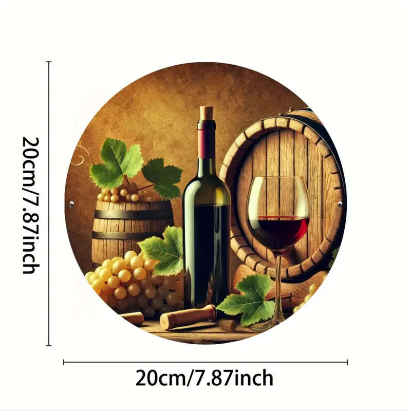 Vintage-Themed Grape And Barrel 2D Round Aluminum Sign High-Definition Foil Engraving Wall Decor