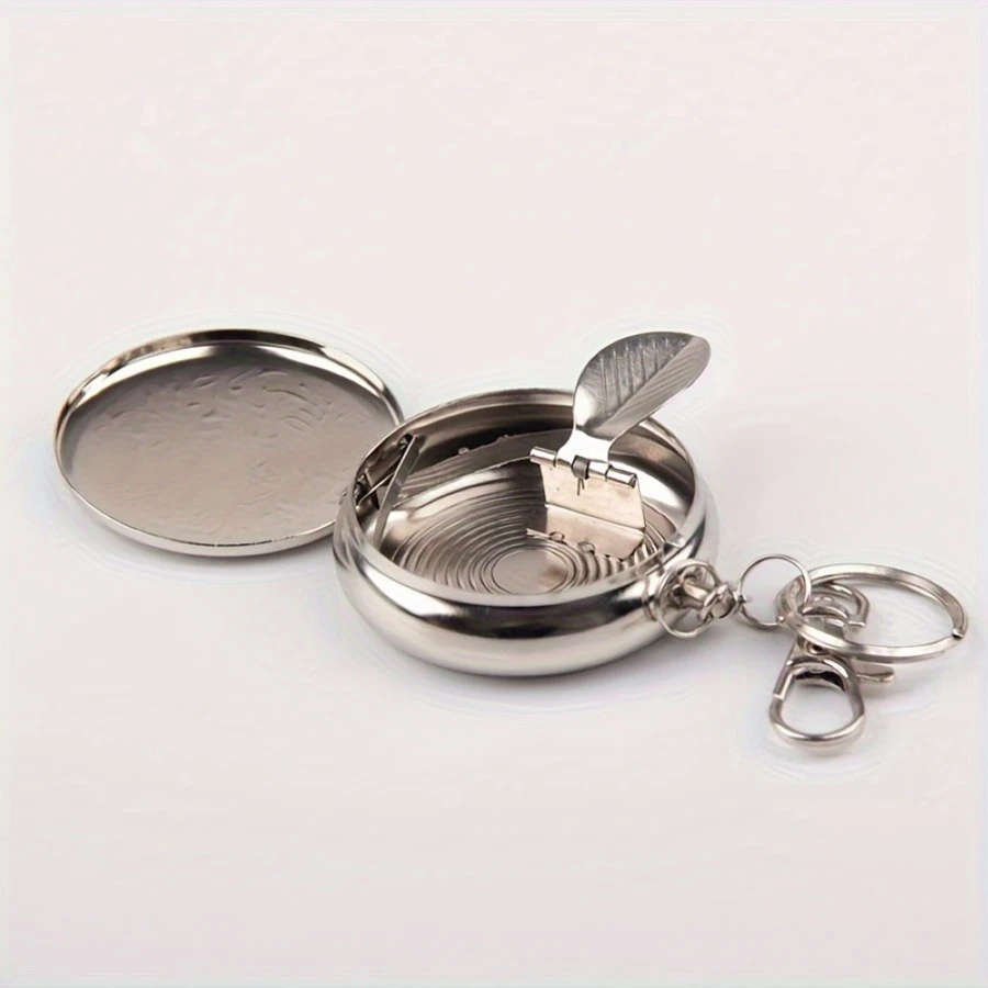 Stainless Steel Round Ashtray With Key Ring No Battery Required Color Sent Randomly