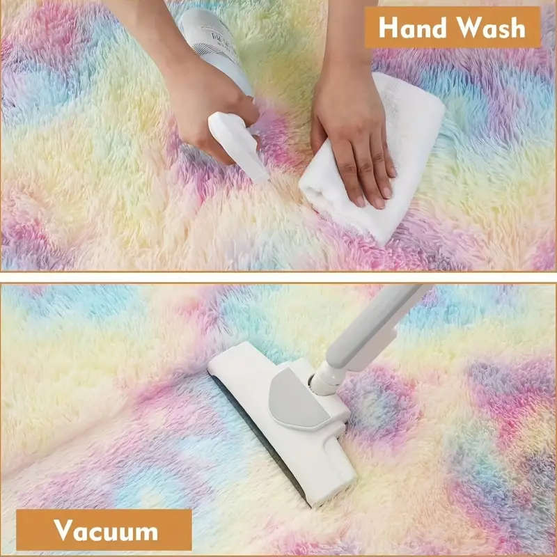 Soft Fluffy Rainbow Washable Mat