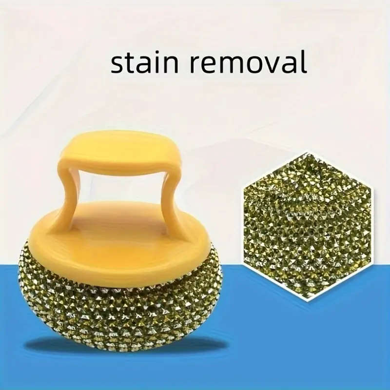 2pcs Stainless Steel Sponge Handle Scrub Bru  Kitchen Cleaning Tool On-Scratch Nano Wire Detachable