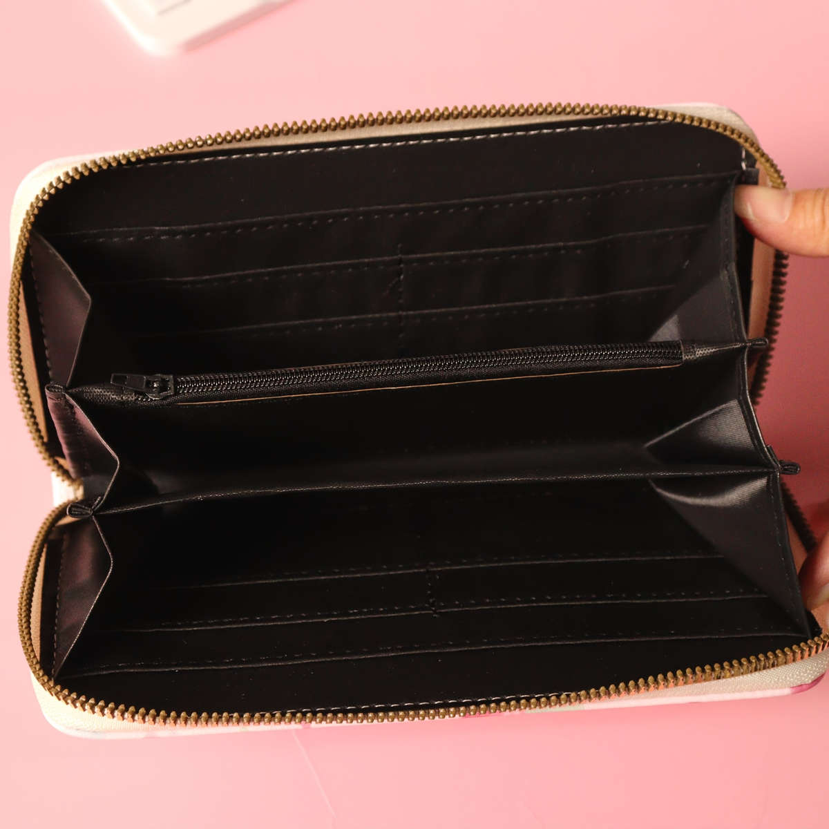 Women'S Fashionable Long Zipper Wallet With Floral Pattern Double Compartment Multiple Card