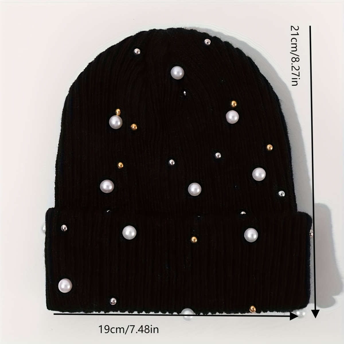 of Women'S Fashion Pearl Decorated Knitted Hat Without Brim Suitable for Autumn And Winter