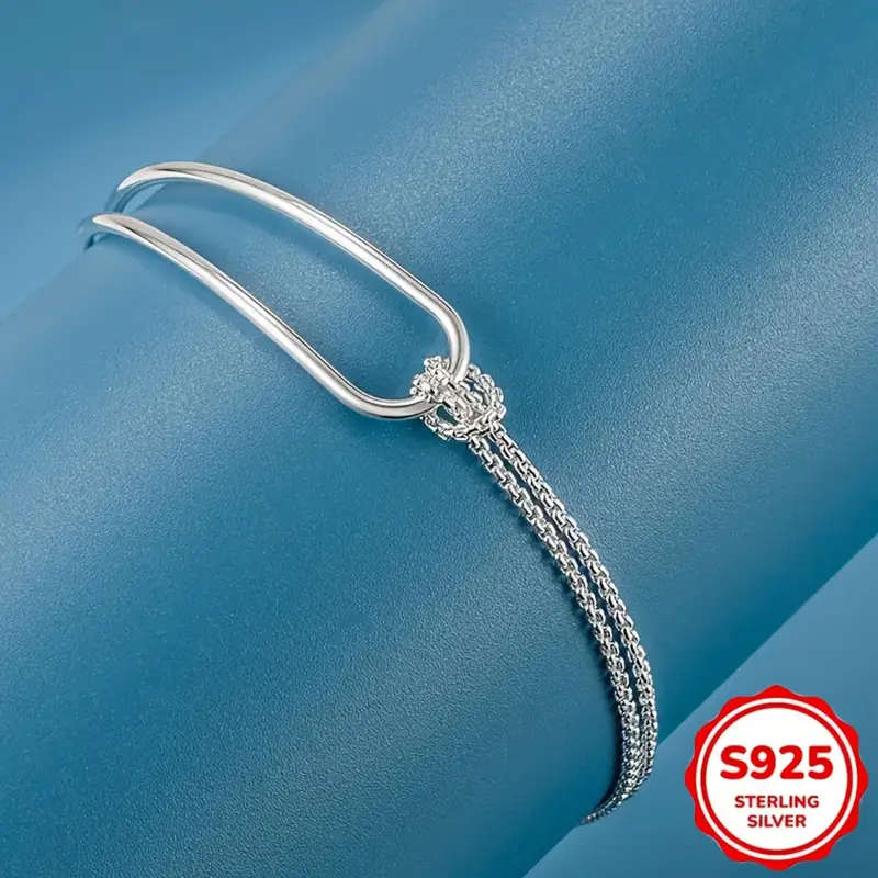2 Piece Elegant 925 Sterling Silver Geometric Bracelet Set