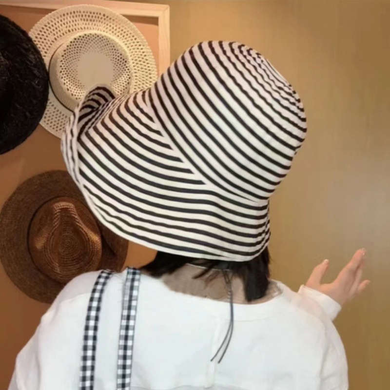Women'S Summer Foldable Striped Bucket Hat with Large Brim