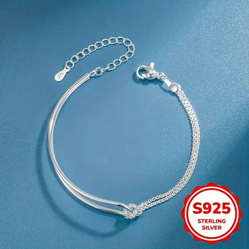 2 Piece Elegant 925 Sterling Silver Geometric Bracelet Set