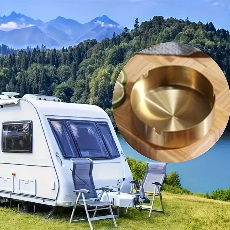 4pcs Elegant Gold-Tone Round Metal Ashtrays Durable Drop-Resistant Easy-Clean Design for Ho