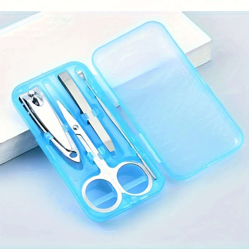 4pcs Professional Nail Clipper Set Stainless Steel Straight Blade Modern Style Unscented Includes