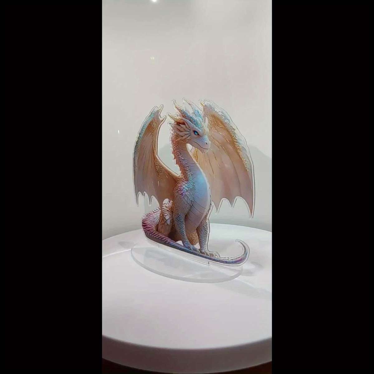 1pc 2D Flat   Iridescent Blue Eyed Dragon Sculpture 15.01cm Acrylic Fantasy Table Decor- Realis