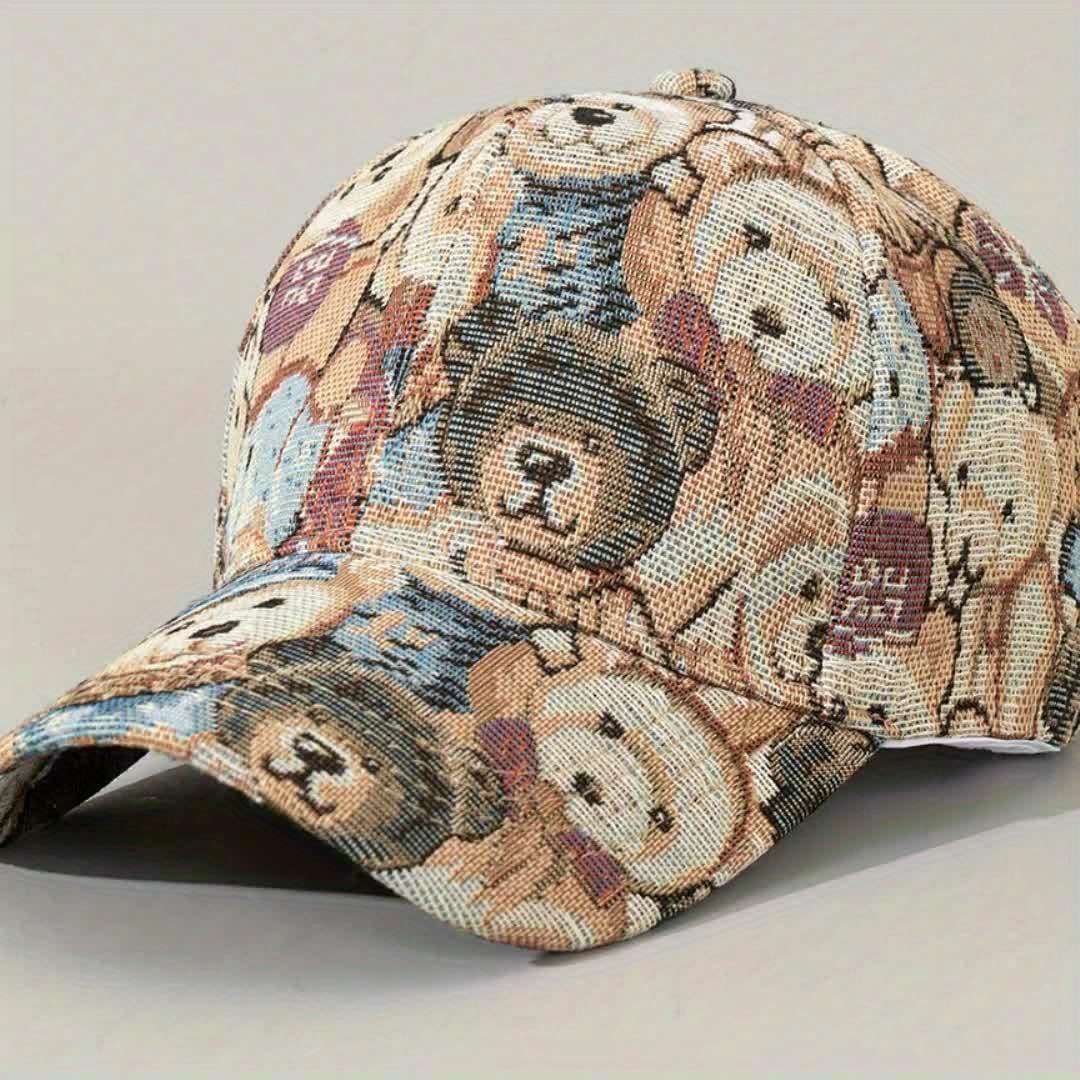 1pc Adjustable Teddy Bear Baseball Cap Lightweight Breathable Polyester with Cute Cartoon Be