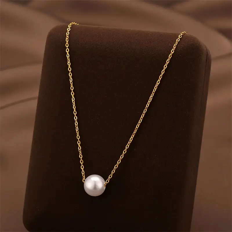 Golden-Tone Faux Pearl Pendant Necklace for Women