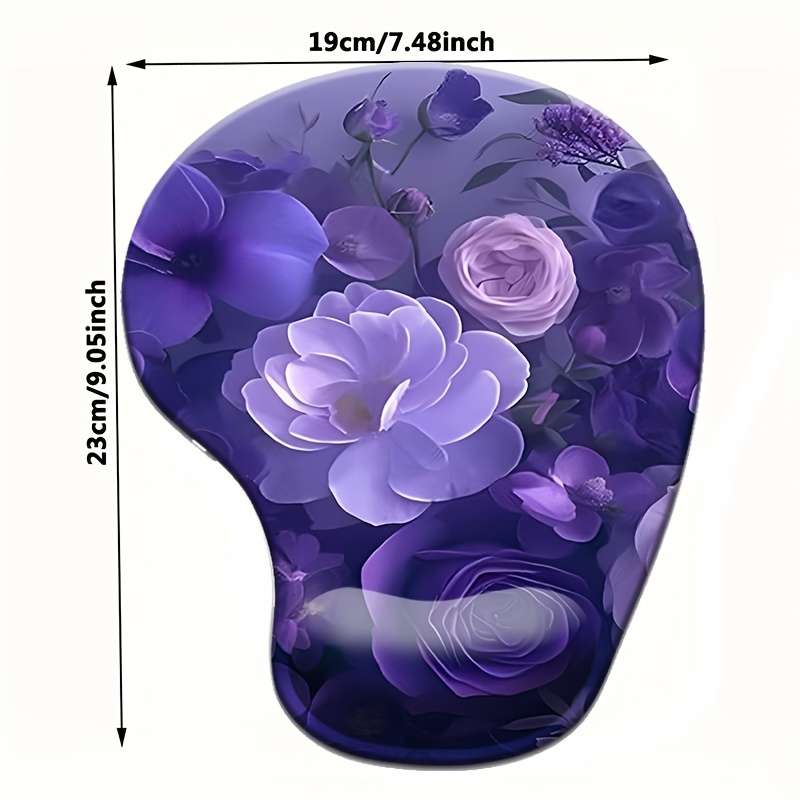 1pc Ergonomic Mouse Pad with Wrist Support Cute Floral Design Non-Slip Base with Beaut