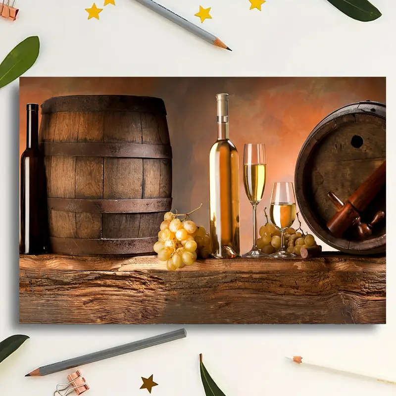 1pc Modern Frameless Canvas Wall Art White Wine Barrel Print Perfect for Living Room or Bedroom Deco