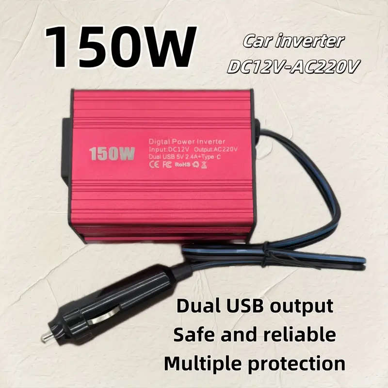 DC12V to AC220V Car Power Inverter with 3.1A Dual USB & Type-C Fast Charging