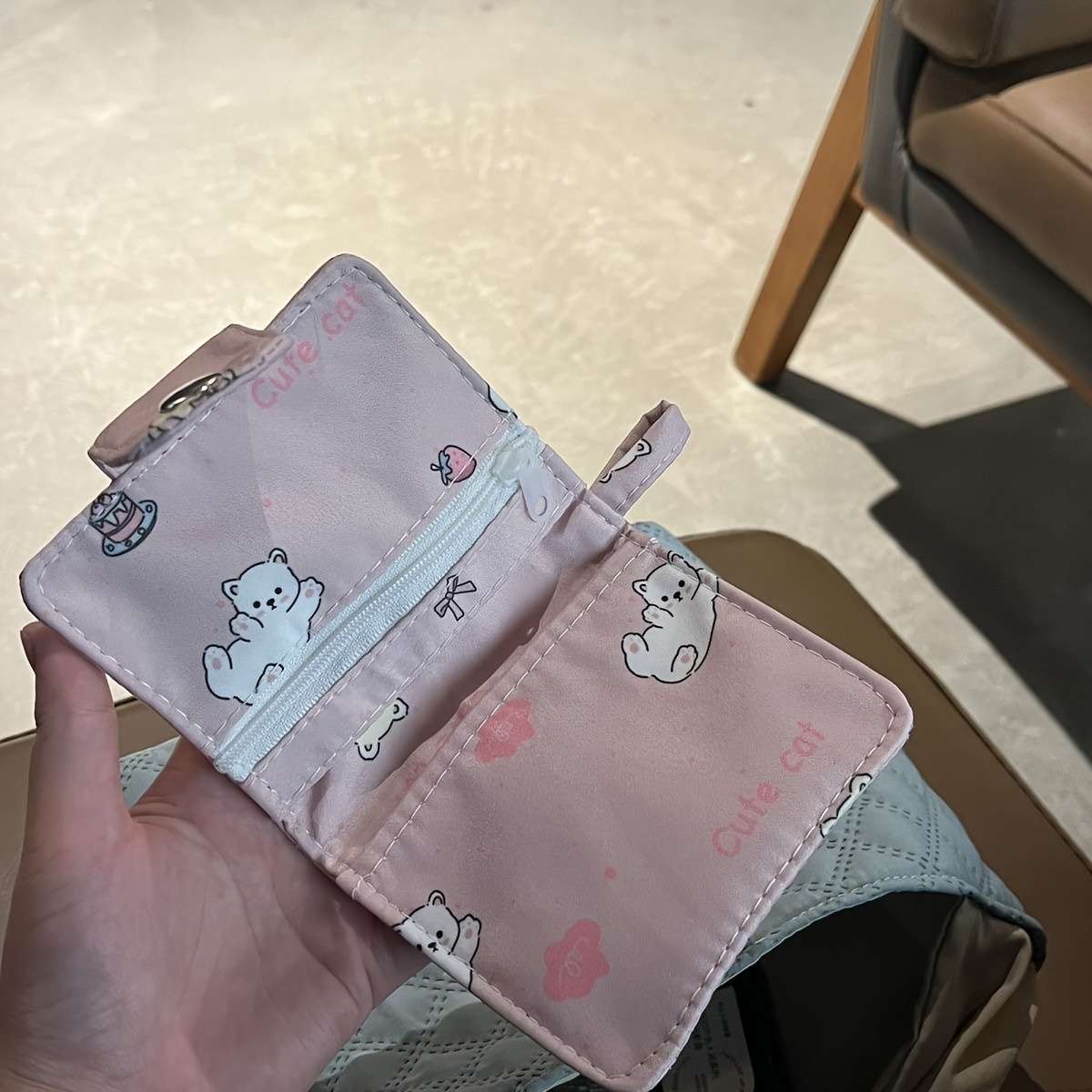 1pc Women's Cute Cat Design Compact Wallet Multi-Layer Card Holder with Snap Closure Durable Can