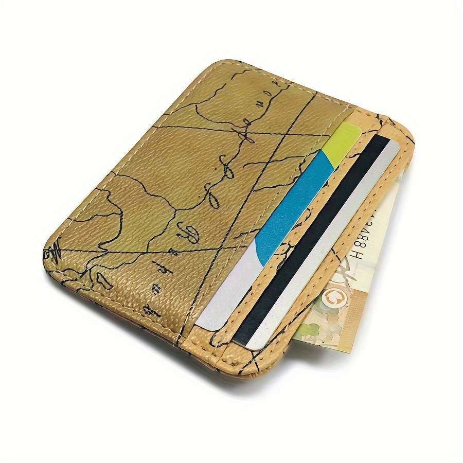 Vintage Map Print Pu Leather Card Cases Mini Wallet