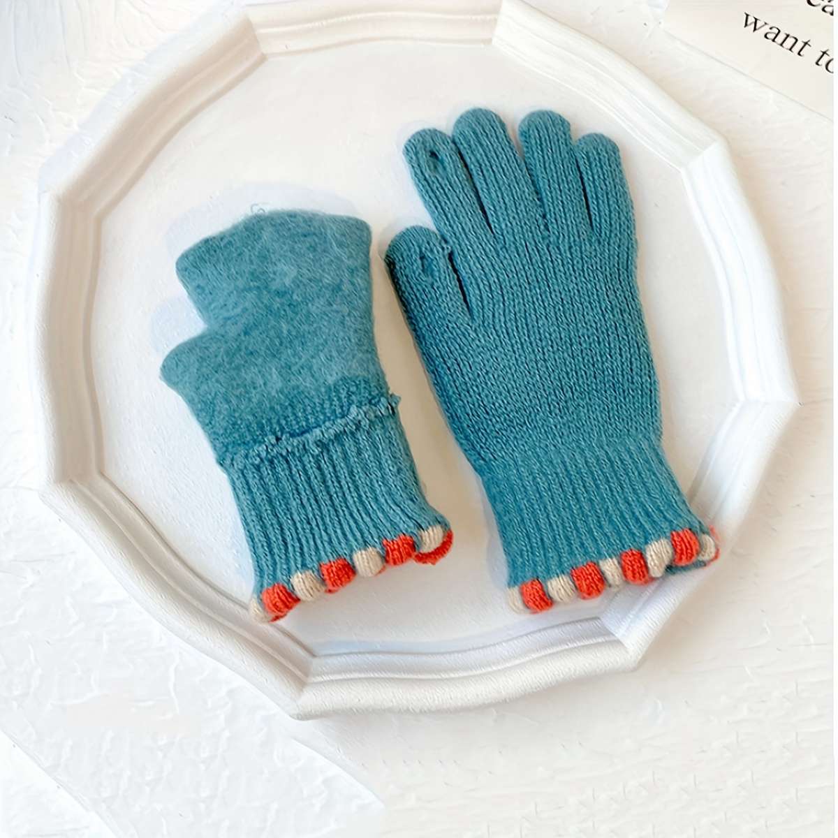 1 Pair Polychrome Size Creamy White Warm Gloves