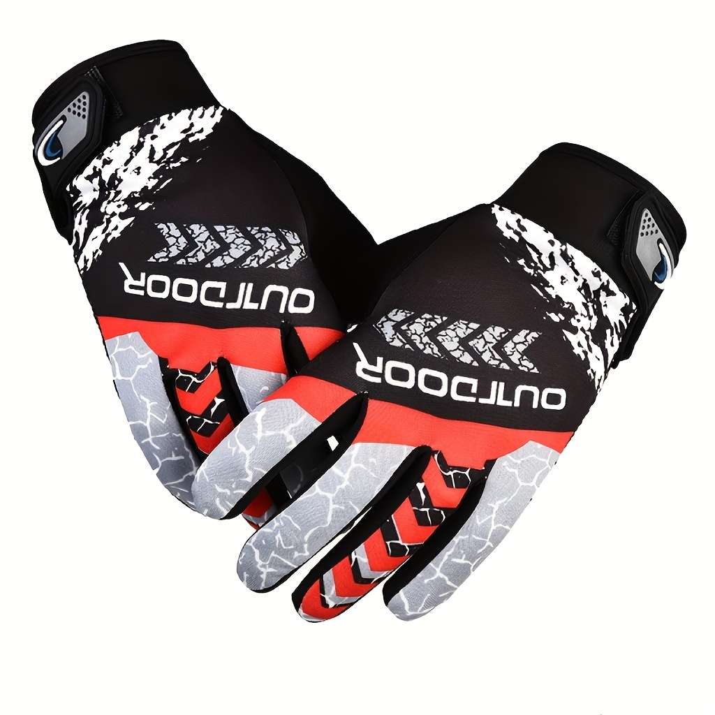 1 Pair White Block Red One Size Outdoor Sports Gloves
