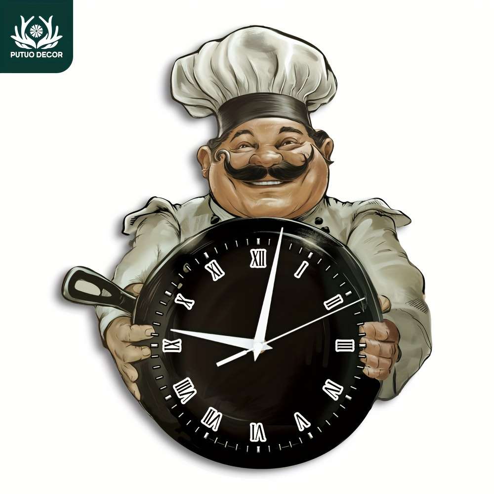1pc of 2D Flat Putuo Decor Wall Clock Made of Wood Featuring a Chef Theme Perfect for Decorat
