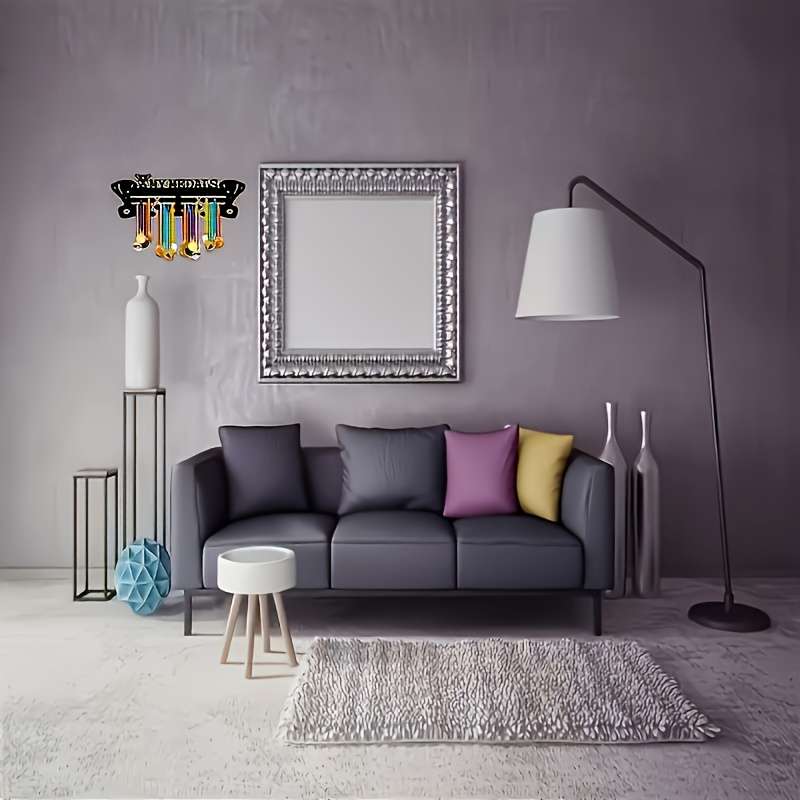 Wall-Mounted Trophy Medal Display RackPremium Metal Construction Adjustable Hooks and