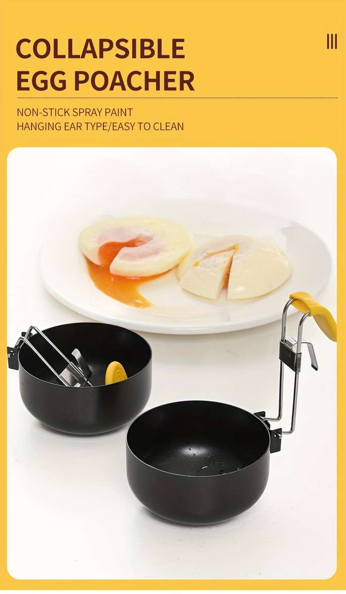 1 Set Non-Stick Folding Egg Poacher with Hanging Ear Design Round Poached Egg Maker Egg Steam