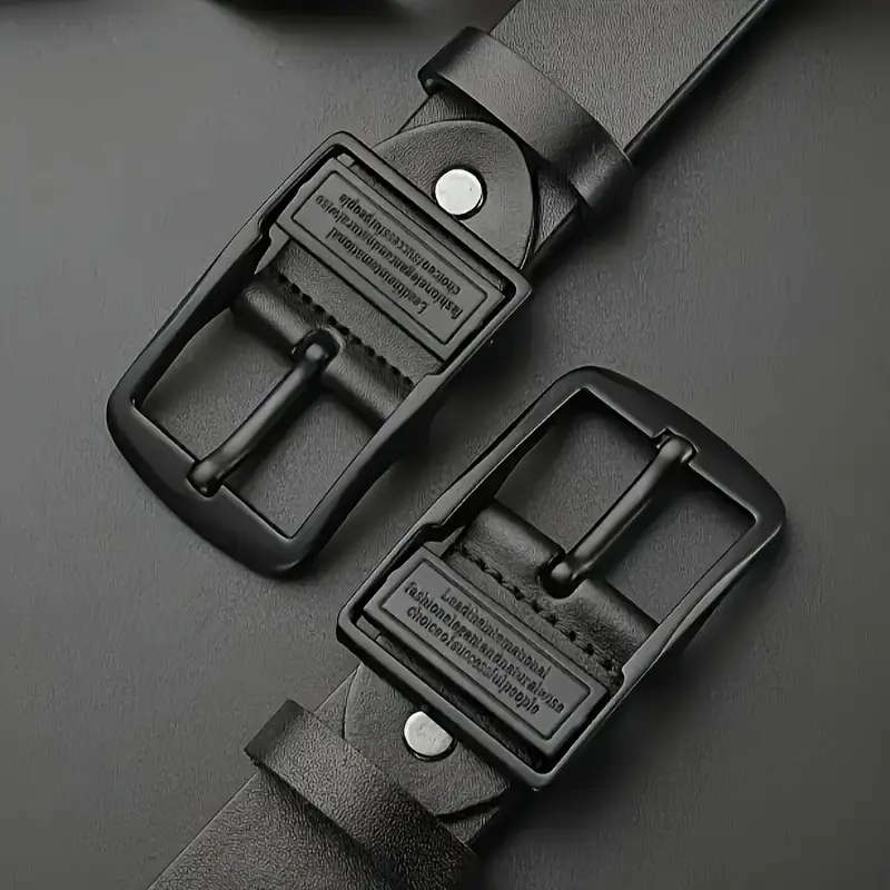 Men's Leather Belt with Black Alloy Buckle - L/XL Size