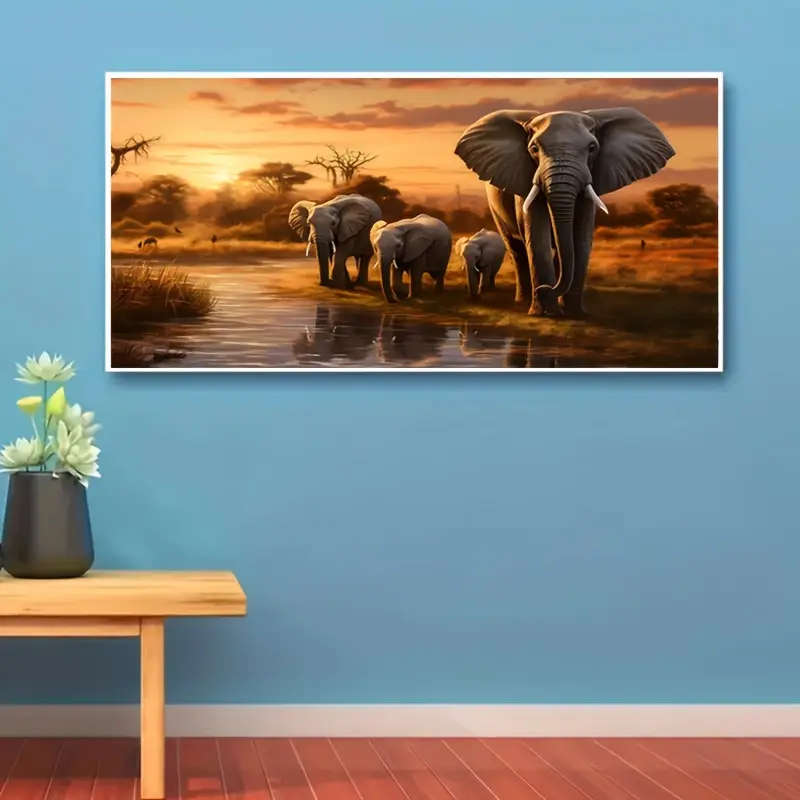 5D Diy Elephant Family Diamond Painting Kit Easy And Fun Artwork 70X40Cm Suitable