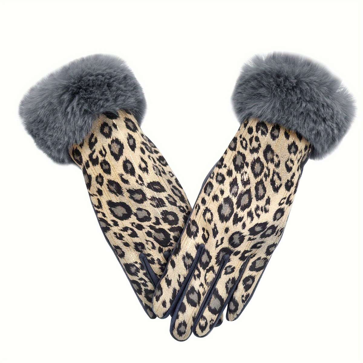 1 Pair Leopard Print Hair Mouth Pink Brown Warm Gloves