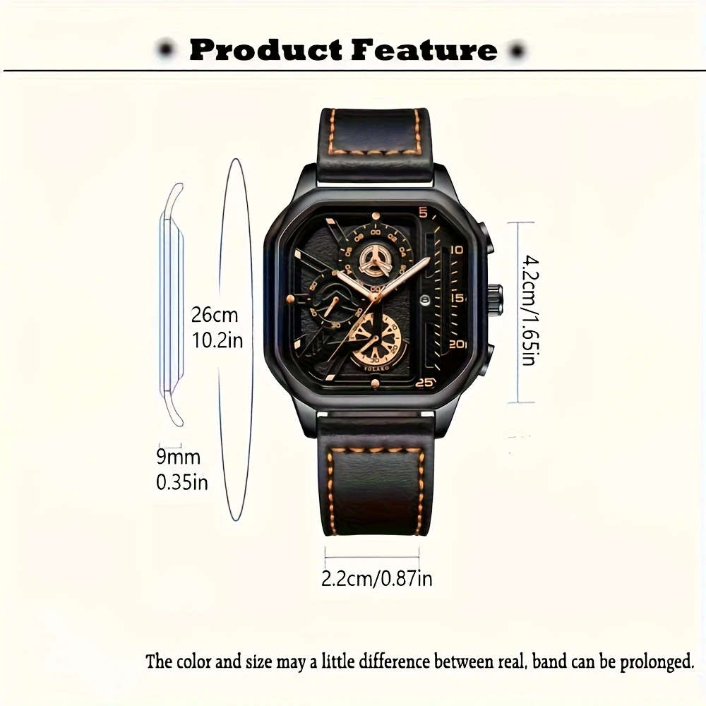 3pcs set Men's Watch Sets Fashion Sports Square with Calendar Quartz Men's Watch Casual Bracelet Pen