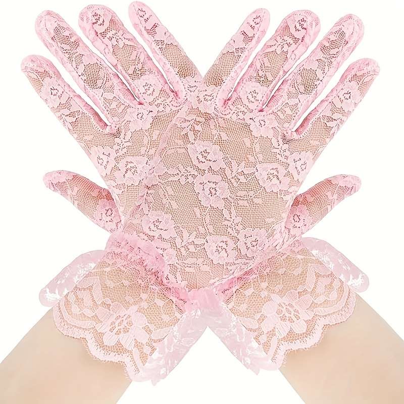 1 Pair Pink Lace Short Gloves