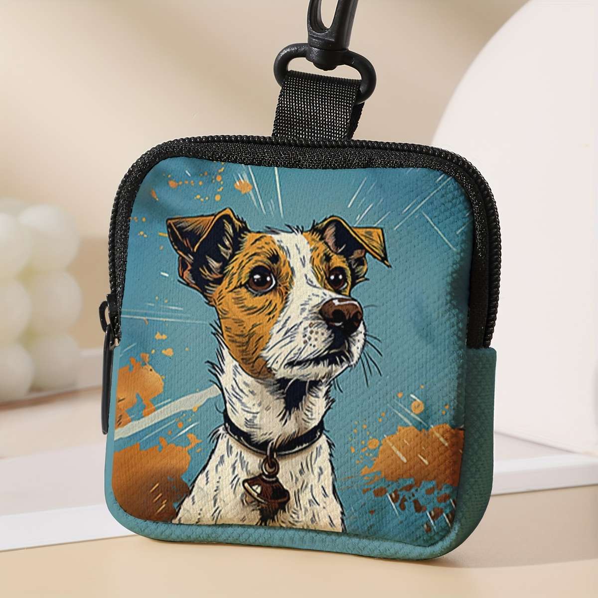 Large Capacity Coin Purse With Dog Print Multifunctional Key Card Holder Durable Polyeste