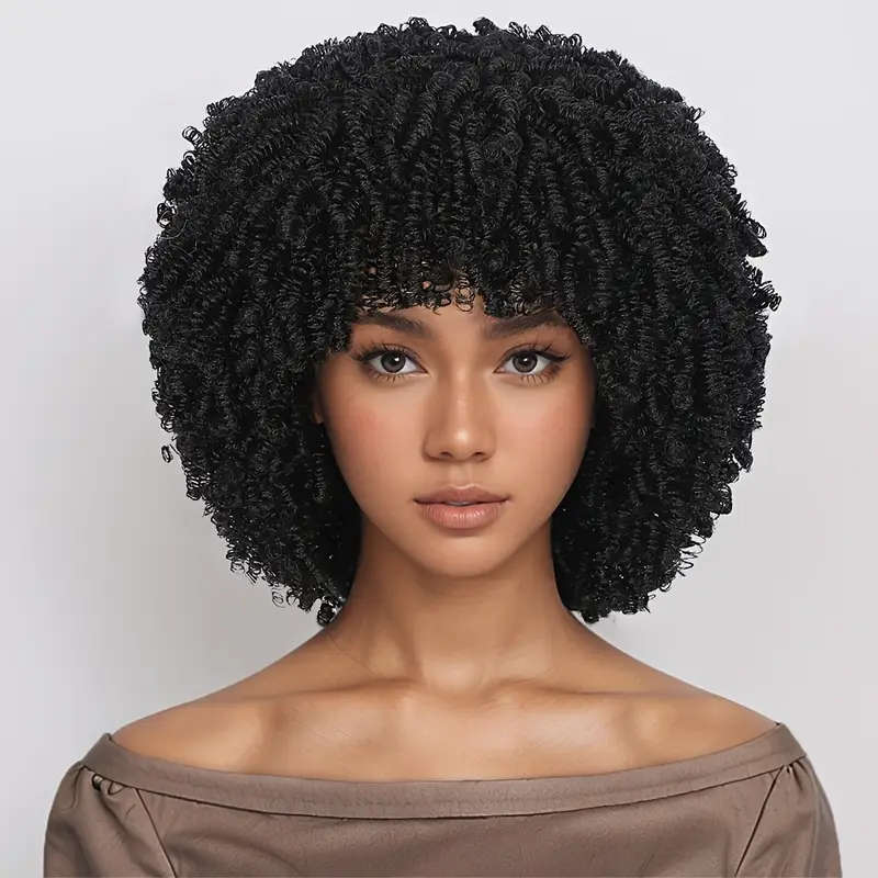 Beautiful Hair Short Synthetic Afro Kinky Curly Wig with Bangs 30cm