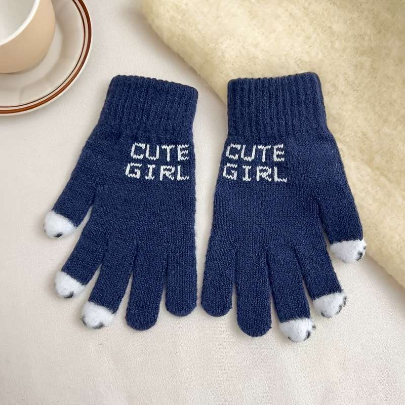 1 Pair Navy Blue Color Warm Gloves