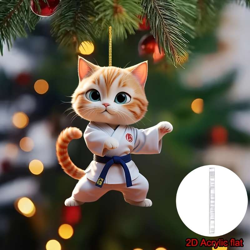 2D Flat Car Pendant Cute Jiu-Jitsu-Kitten Car Interior Holiday Decoration Acrylic Coup