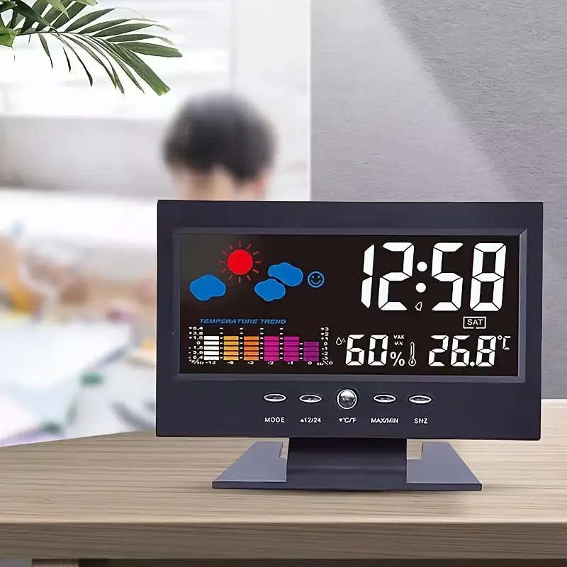 1pc Modern Multi-Function Digital Alarm Clock with Weather Forecast Silent Snooze USB Charging Port