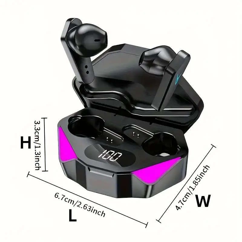 LED Display Wireless Earbuds 5.3, Wireless Gaming Headset with Mic, Semi-Open-Back Earphones
