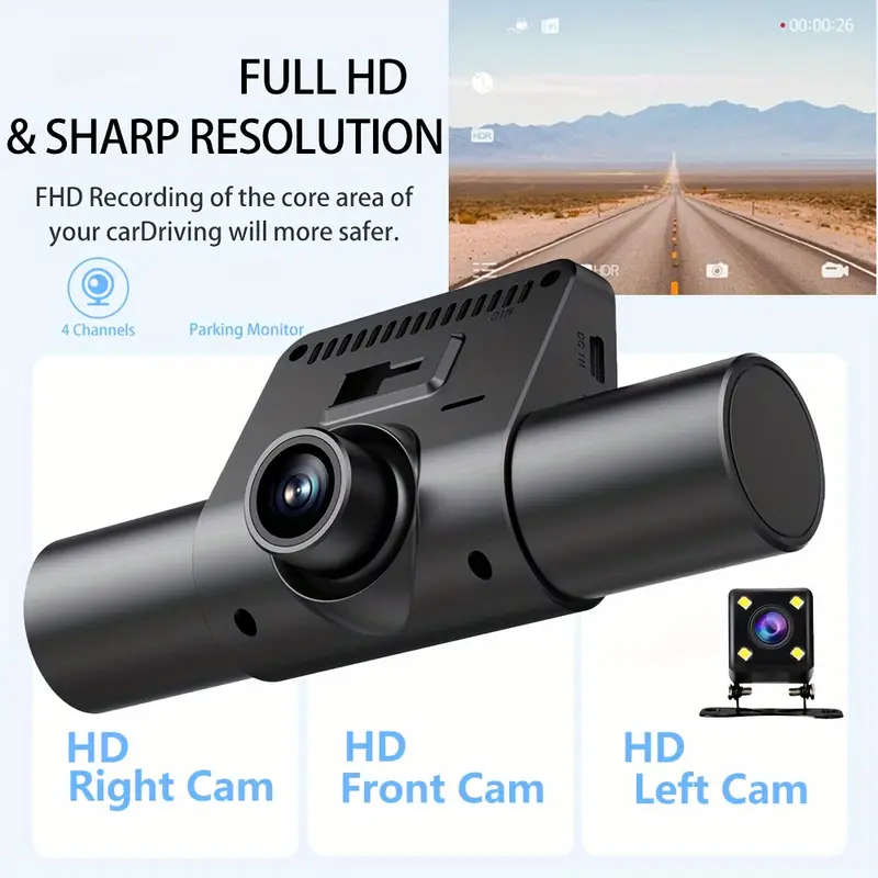 Car 5.08 cm Four-Recording HD Night Vision 4-Lens Driving Recorder Car Front and Rear Left and Right