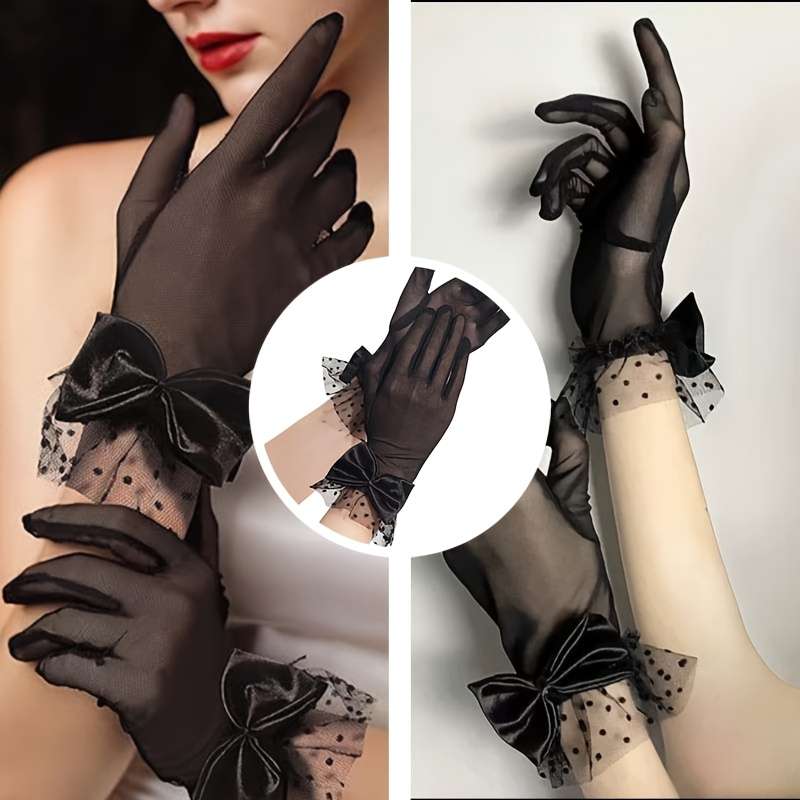 1 Pair White Sheer Mesh Gloves