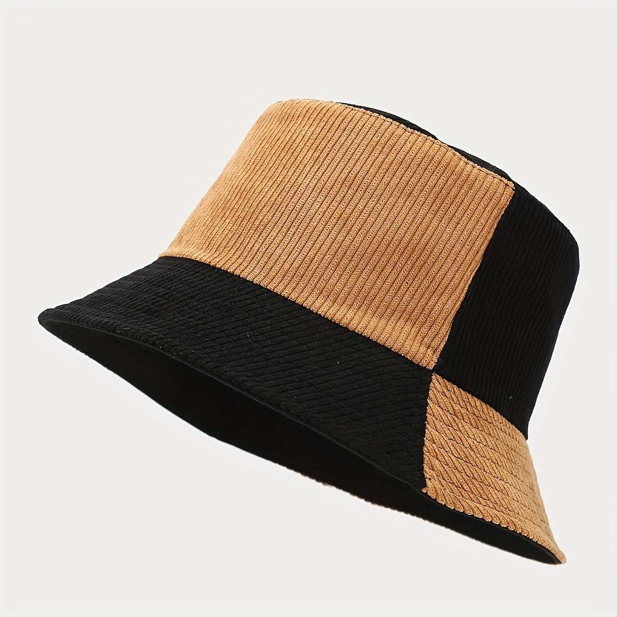 1pc Vintage Corduroy Bucket Hat Reversible Fashionable Two-Tone Design for Casual Attire