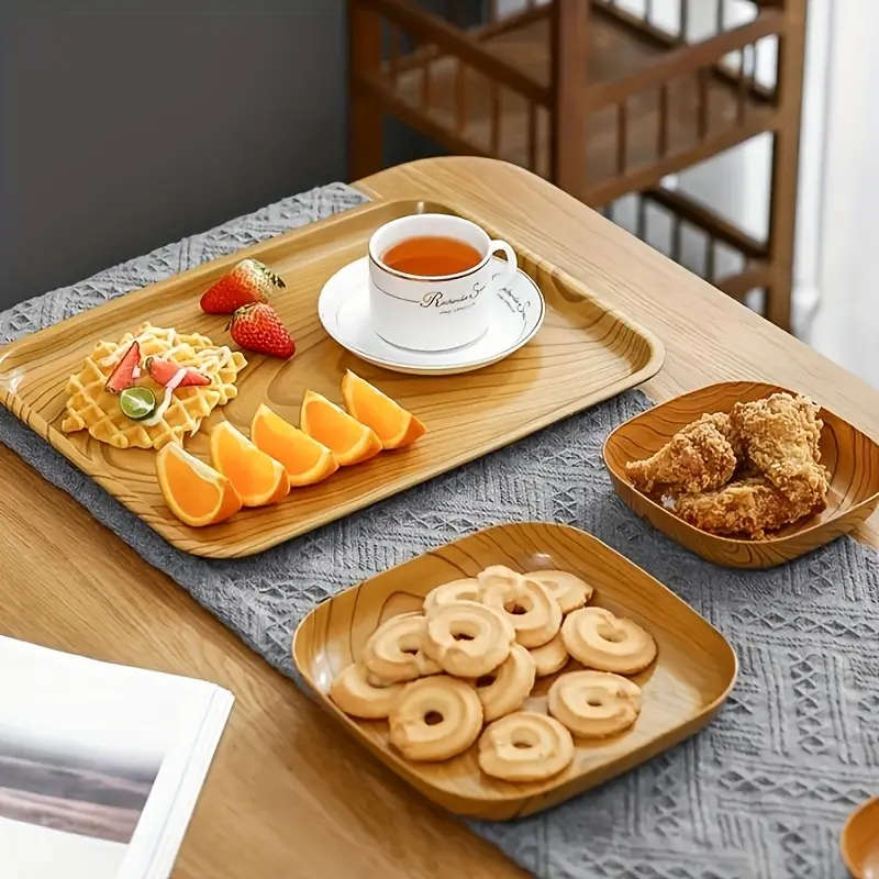 10-Piece Faux Wood Plastic Snack Plate