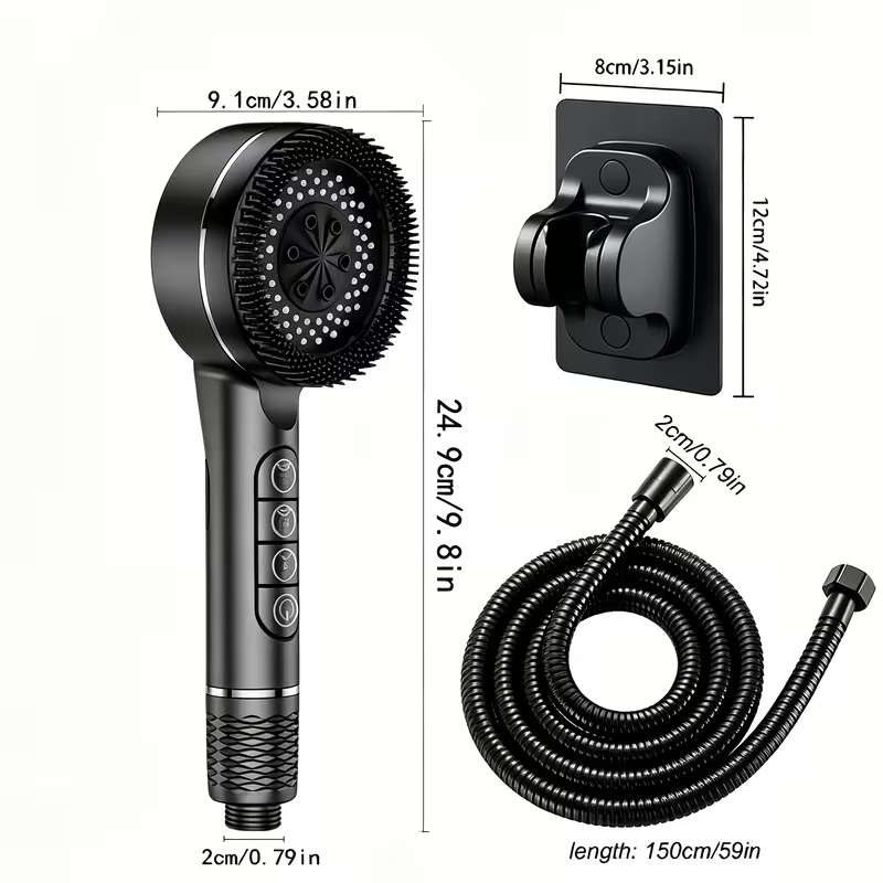 Handheld Pressurized Showerhead Four Spray Modes With 1.5Meter Reinforced Hose And Adjustable Bracke