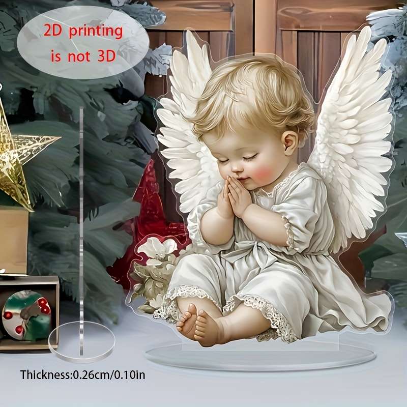 1pc 2D Flat  Acrylic Angel Prayer Statue with Elegant Wings Serene Sleeping Angel in White Dress